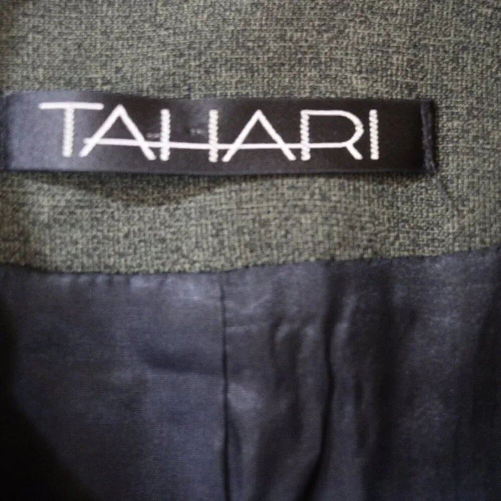 Vintage Tahari Gray Green Matching Long Line Blazer & Pants Suit Set 12